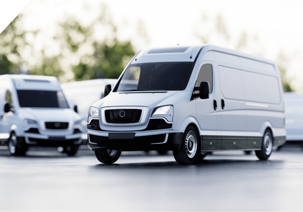Heavy-duty white cargo van positioned for dispatch, representing expedited shipping with fast delivery and reliable service.
