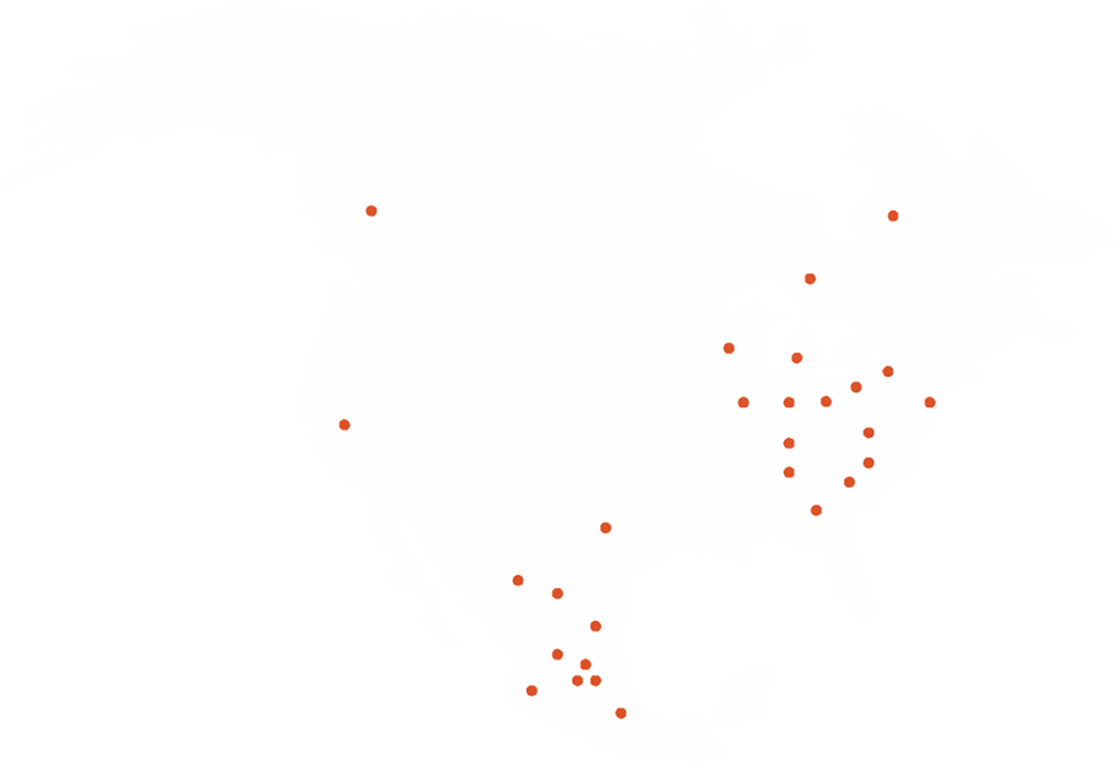 Map of North America with First Frontier Logistics service points